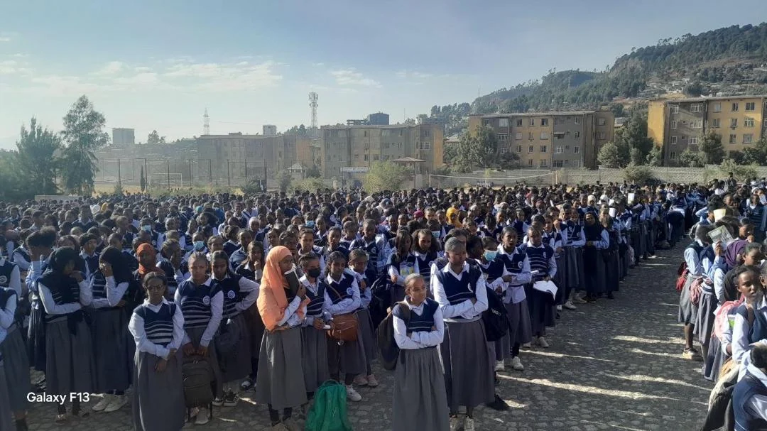 Large assembly of secondary-school students